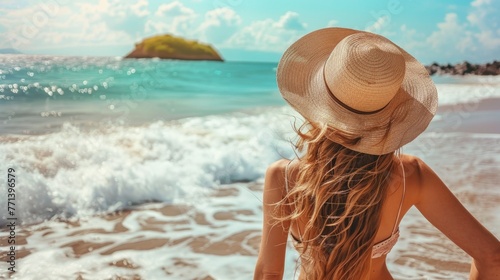 Beauty Summer. Carefree Woman Enjoying Beach Vacation in the Sea