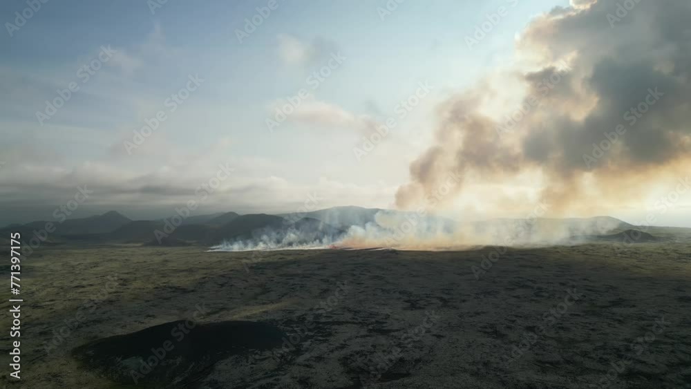 Aerial view of the volcano in Iceland with a lava field, eruption Volcano erupt litli hrutur Iceland Aerial view of the volcano in Iceland with a lava field, eruption Volcano erupt litli hrutur Iceland