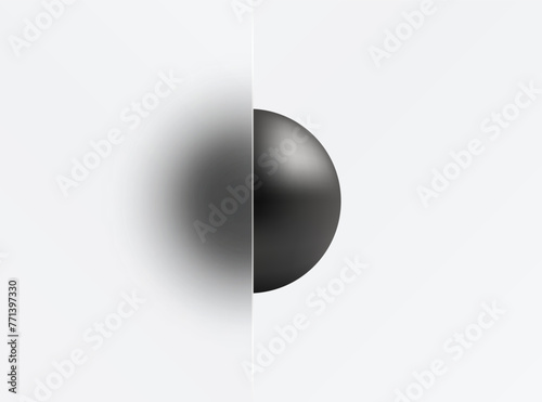 Glass morphism landing page with frame. Vector illustration with blur and sphere in black.