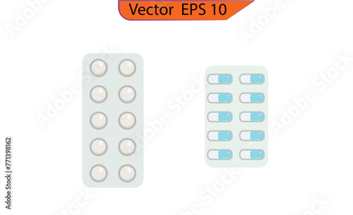 Medical pill icon set, Transparent background. Design template of Pills, Capsules for graphics, Mockup. Medical and Healthcare Concept. Top View, medications in different sizes and shapes. 