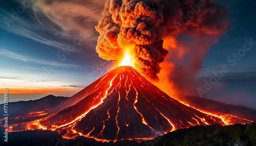 Lava erupting on the surface. Hot orange lava and smoke. Natural disaster © hardvicore