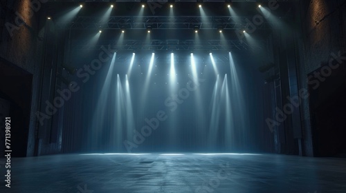 Set Background. Spotlight Illuminating Empty Stage with Dramatic Theatre Setting