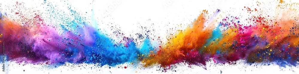 Colorful Background Abstract. Rainbow Holi Paint Explosion in Panoramic View - obrazy, fototapety, plakaty 