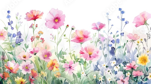 Garden Of Flowers. Pink Watercolor Floral Arrangement for Summer Illustration © AIGen