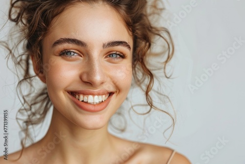 Happy Isolated. Portrait of Beautiful Young Woman Smiling for Camera