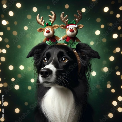 Festive Dog with Flying Reindeer Headband © DAIN