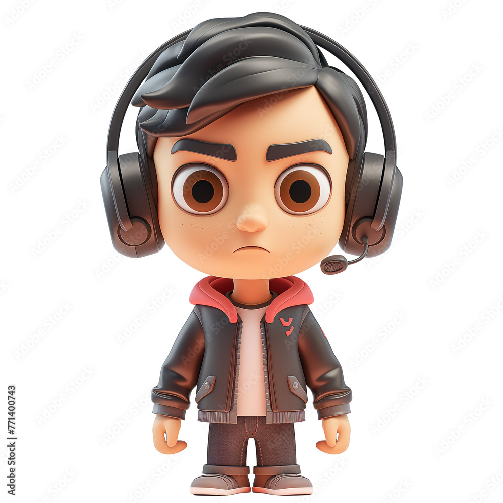 Boy wearing headphone 3d model isolated on transparent
