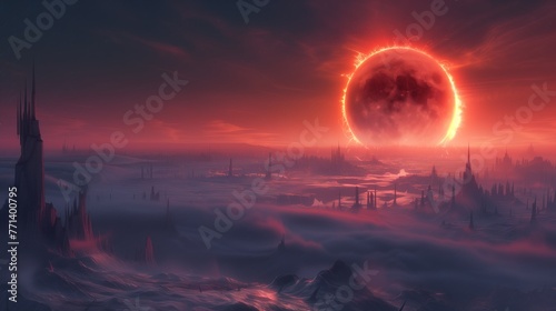 colorful solar eclipse beautiful landscape