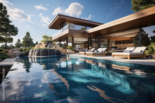 Swimming pool in home sunday Generative AI © Saim Art