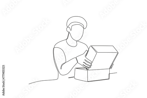 Single continuous line drawing of The customer who is viewing the contents of the package. Professional work job occupation. Minimalism concept one line draw graphic design vector illustration

