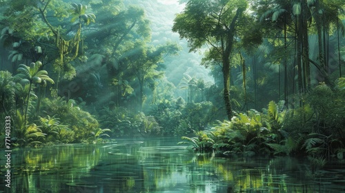 A River Flows Through a Forest © Prostock-studio