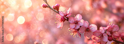 spring tree and flowers with bokeh on a pink background 130d67b4-2db9-4d72-93ea-dea9167124cf photo