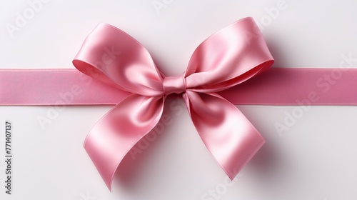 Pink ribbon with a bow on white background