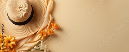 Summer accessories background with beach hat