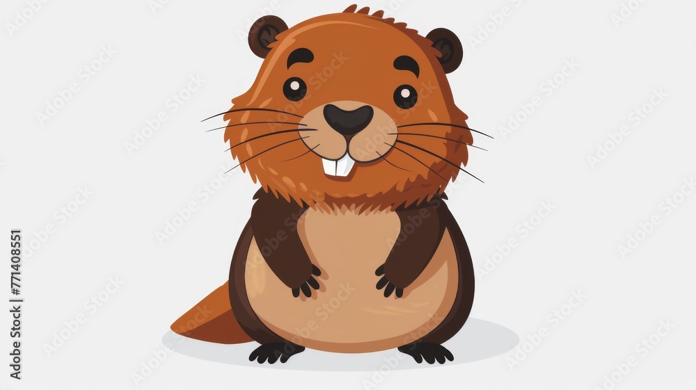 Cute cartoon beaver illustration on white - Adorable cartoon character design of a friendly beaver with a big smile on a clean white background - obrazy, fototapety, plakaty 