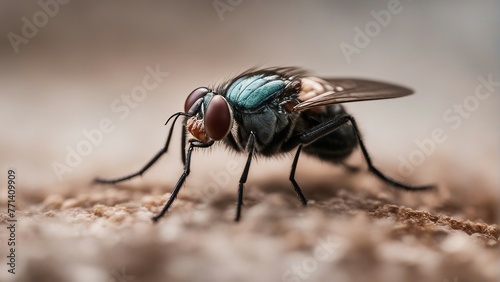 Generative AI. Extreme close-up of a flying house fly stock photo  © Maahir