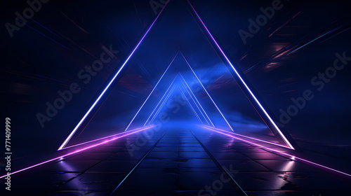 Triangular, glowing neon tunnel