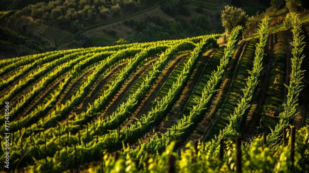 Fototapeta premium Rows of Vines in a Vineyard