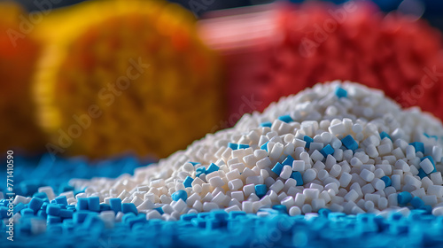 Colorful plastic polymer granules, industry grade pellets