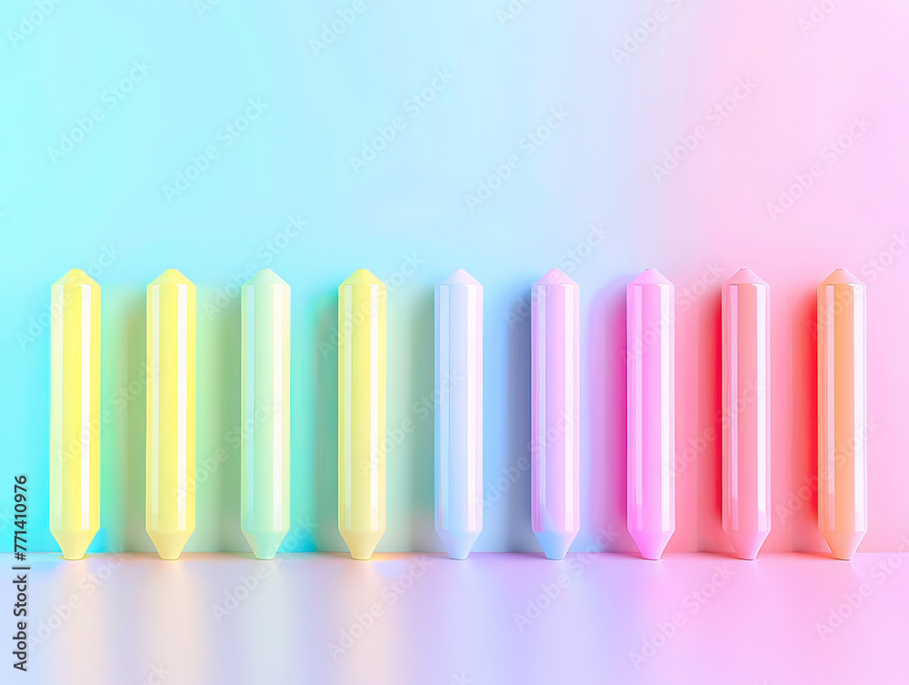 Obraz premium Simplistic 3D highlighters lined up, minimal background, room for text