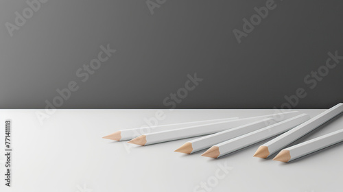 Sleek 3D pencils arranged on a minimalist desk setup, space for text