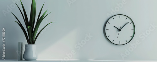 Sleek, 3D-rendered office clock, minimalist design, ample space for text