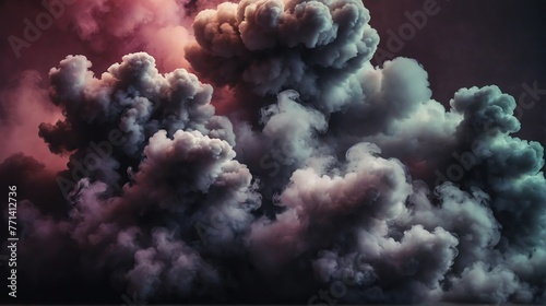 Closeup gunmetal gray to rich plum color gradient texture surface of cloudy puffs of smoke backdrop background dramatic lighting from Generative AI