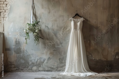 The wedding dress embodies elegance , accentuating the delicacy and romance of this special day
