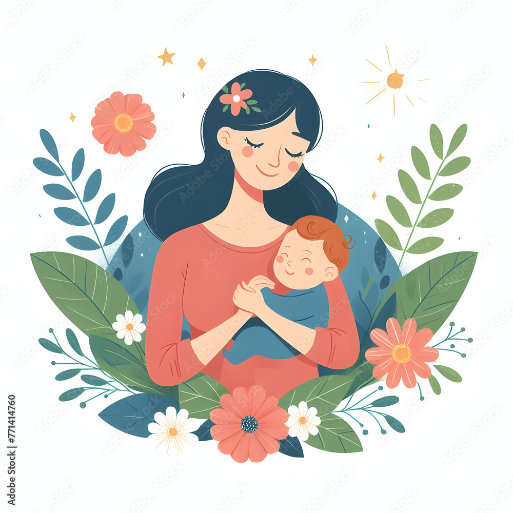 Mother with baby, paper cut illustration, isolated on white background, Mother's Day, Mother Love Child Mother with baby, paper cut illustration, isolated on white background, Mother's Day, Mother Love Child