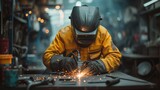 worker welder at work factory interior