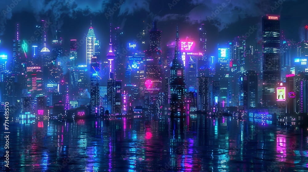 Obraz premium Neon style pixel art landspace
