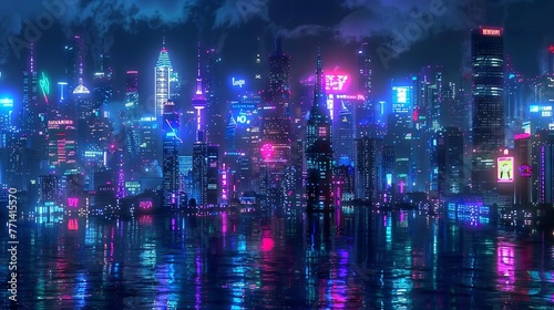 Neon style pixel art landspace