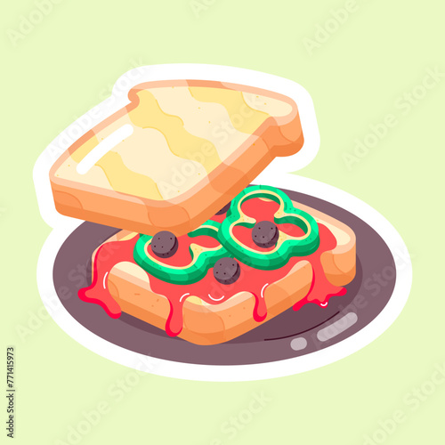 Modern Flat Stickers Depicting Toastie 

