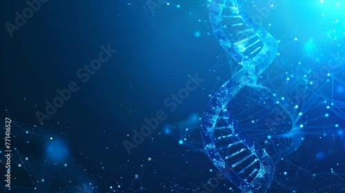 Abstract DNA Helix Structure in Blue: Scientific Illustration, Futuristic Biotechnology Concept, Digital Art with a Technology Theme. AI