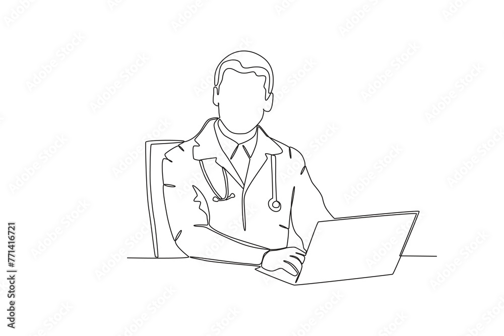 Single continuous line drawing of Doctors serving patients virtually. Professional work job occupation. Minimalism concept one line draw graphic design vector illustration.
