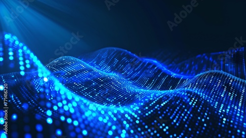 Futuristic Digital Wave of Blue Particles. Abstract Technology and Data Concept. Visual Representation of Information Flow. Computer-Generated Image. AI