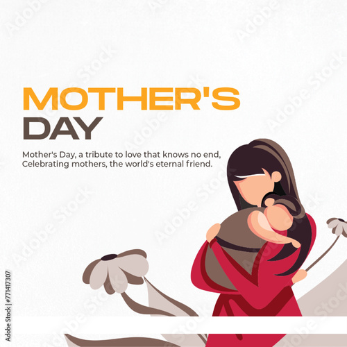 Illustration of a mother and child embracing, celebrating Mother's Day and honoring motherhood and maternal bonds.