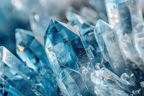Close-up of vivid blue crystal formations with light reflections