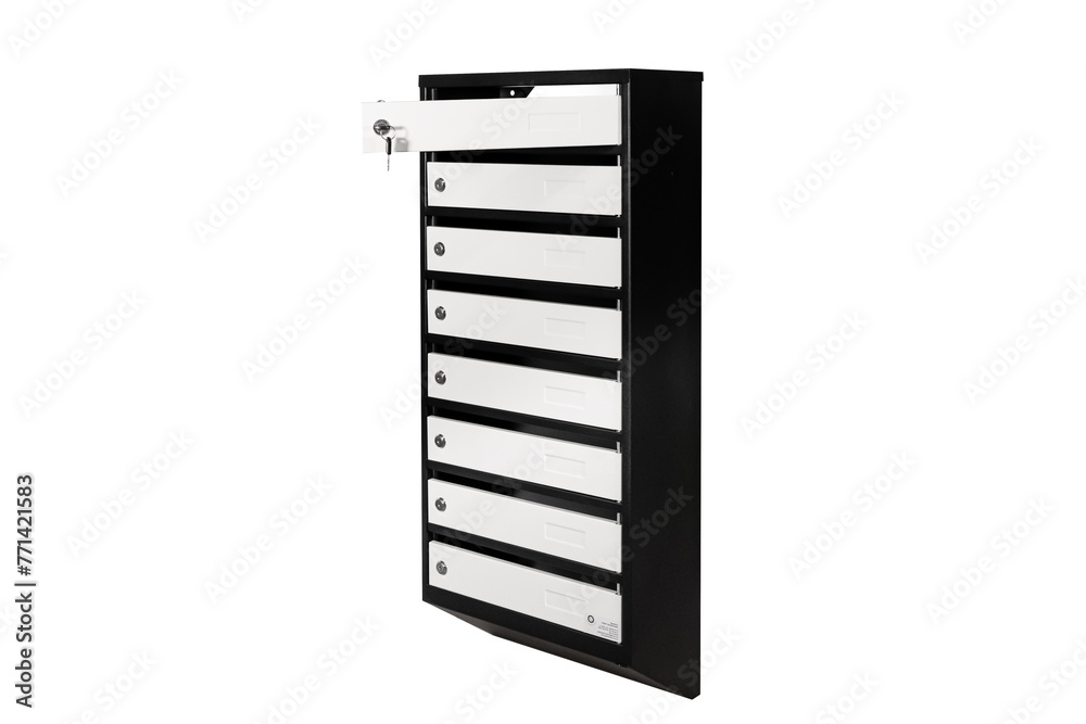 Mail boxes filled of leaflets and letters. Shallow DOF,Mailboxes and Lock in Rows at Entrance Mail boxes filled of leaflets and letters. Shallow DOF,Mailboxes and Lock in Rows at Entrance