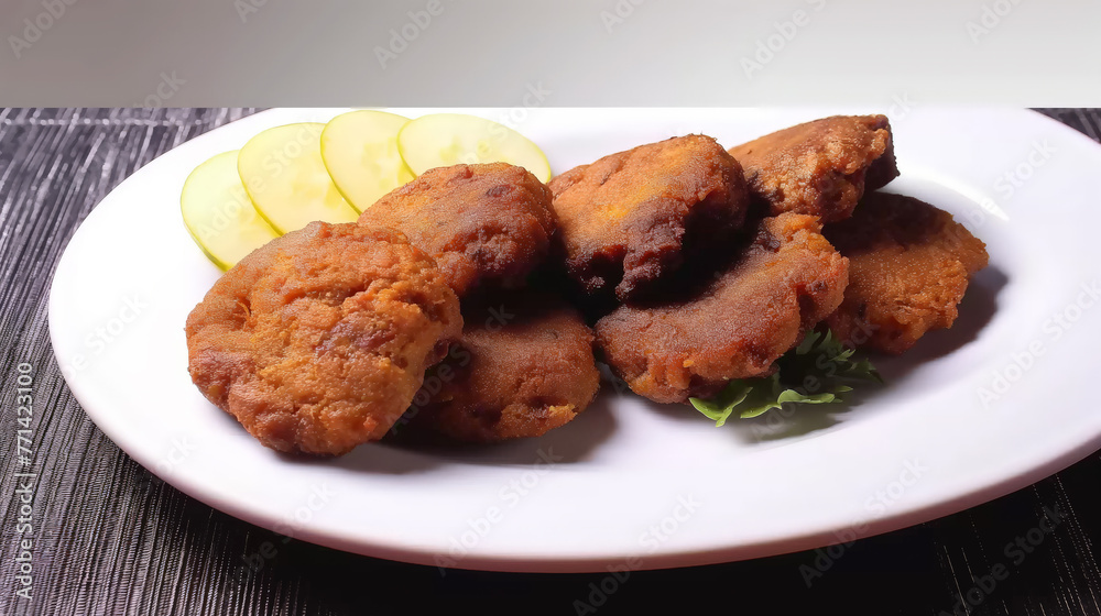 Mutton Cutlet, savory patties made from minced mutton mixed with spices, coated in breadcrumbs, and fried until golden brown Mutton Cutlet, savory patties made from minced mutton mixed with spices, coated in breadcrumbs, and fried until golden brown