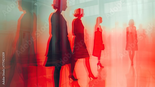 silhouettes of mannequins in red light