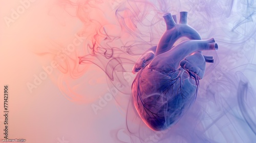Anatomical heart on a pastel pink and blue background. Isolated on a solid color background.
