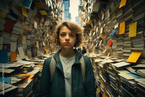 Overwhelming information data explode out of head of young human brain, too much media, too much information