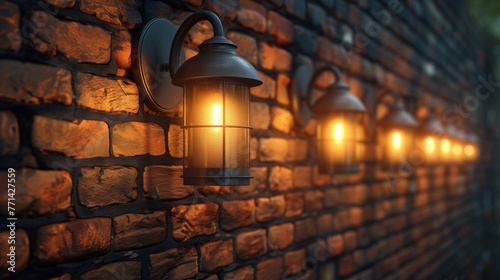 vintage lamps on a stone wall