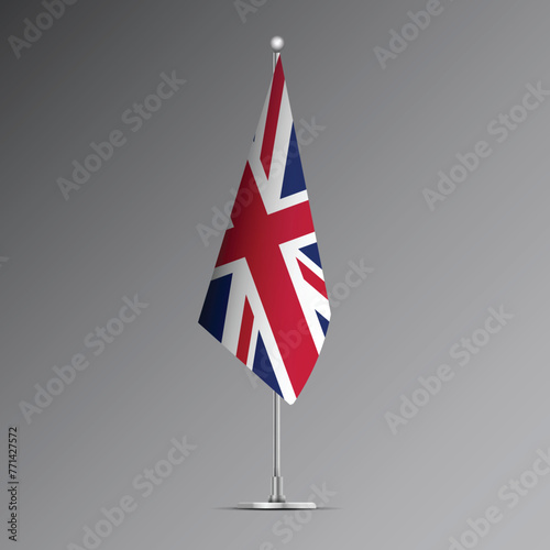 3D realistic flag of the United Kingdom on steel pole