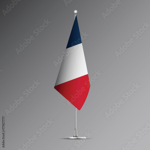 3D realistic flag of France on steel pole