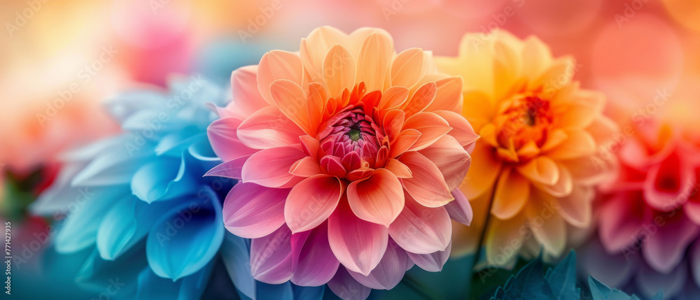 Array of soft pastel-colored dahlias in full bloom, presenting a peaceful and calming floral scene. Array of soft pastel-colored dahlias in full bloom, presenting a peaceful and calming floral scene.