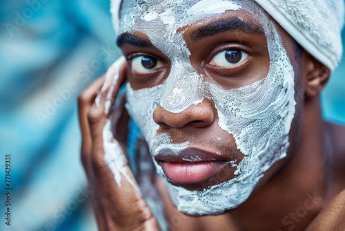 Embrace the authenticity of modern masculinity confidently engaging in skincare and makeup practices photo