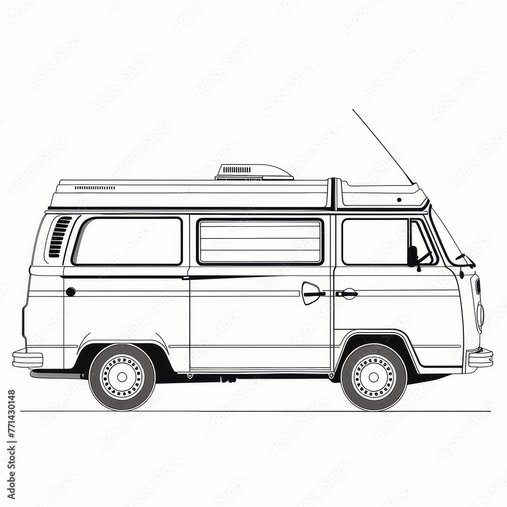 a hand-drawn of Delivery van, simple vector svg illustration, black monoline, isolated on with background
