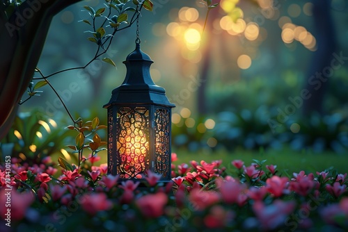 ramadan kareem background card design, islamic greeting banner of eid al fitr, eid al qurban, eid al adha, with lantern, islamic ornament, © Ahmad